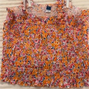 Old Navy Floral Smocked Blouse - Orange and Pink